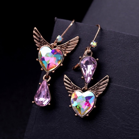 Pink Heart Angel Wing Earrings New - Picture 2 of 5
